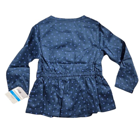 NWT | Carter's Baby Toddler Girl Navy Blue Star Print Peplum Blouse Shirt Top - Picture 2 of 4